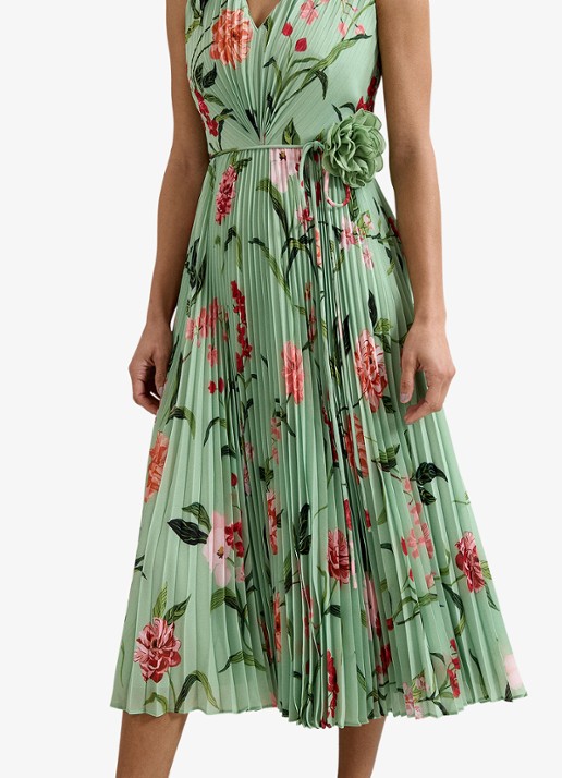 Phase Eight Simara midi jurk met bloemenprint en strikceintuur - detail 6 lindegroen