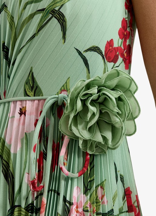 Phase Eight Simara midi jurk met bloemenprint en strikceintuur - detail 7 lindegroen