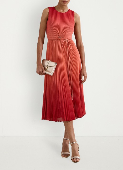 Phase Eight Simara midi jurk met strikceintuur - voorkant 3 oranjerood