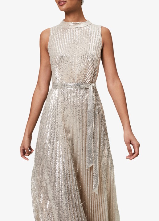 Phase Eight Simara Sequin Maxi soft gold - detail okergeel