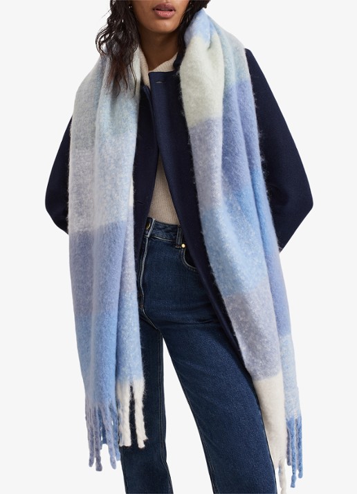 Phase Eight Sjaal met franjes en ruitdessin - detail donkerblauw