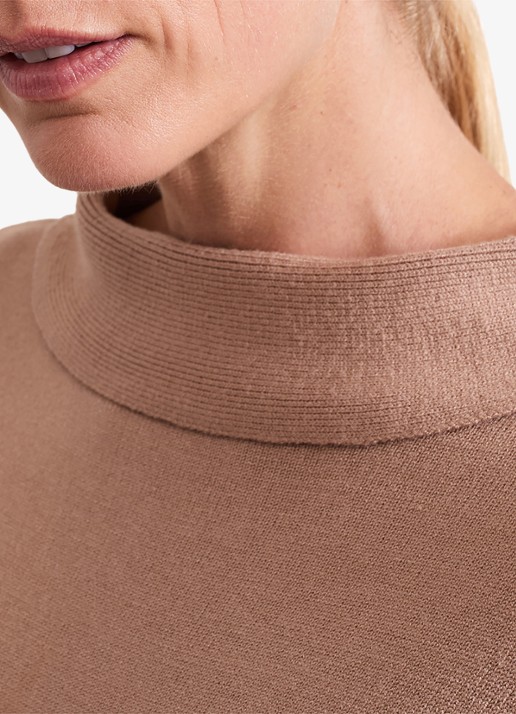 Phase Eight Skylar mini fijngebreide trui-jurk met opstaande kraag  - detail 4 camel