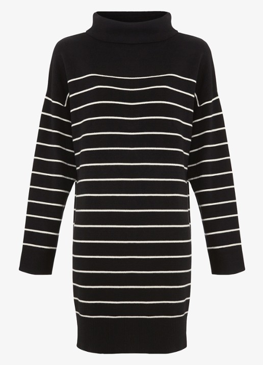 Phase Eight Skylar mini fijngebreide trui-jurk met streepprint - voorkant 5 zwart