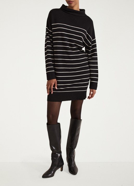Phase Eight Skylar mini fijngebreide trui-jurk met streepprint - voorkant 6 zwart