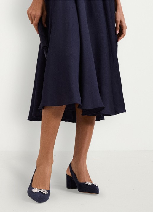 Phase Eight Slingback van geitensuède met strass  - voorkant 2 donkerblauw