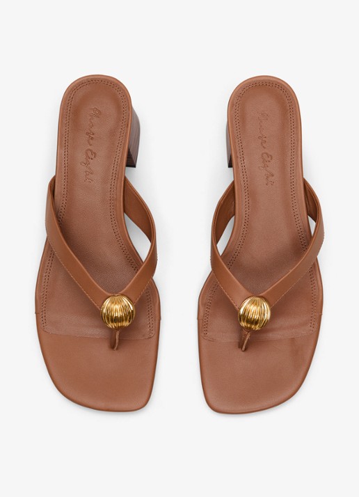 Phase Eight Slipper van leer met applicatie - detail 4 bruin