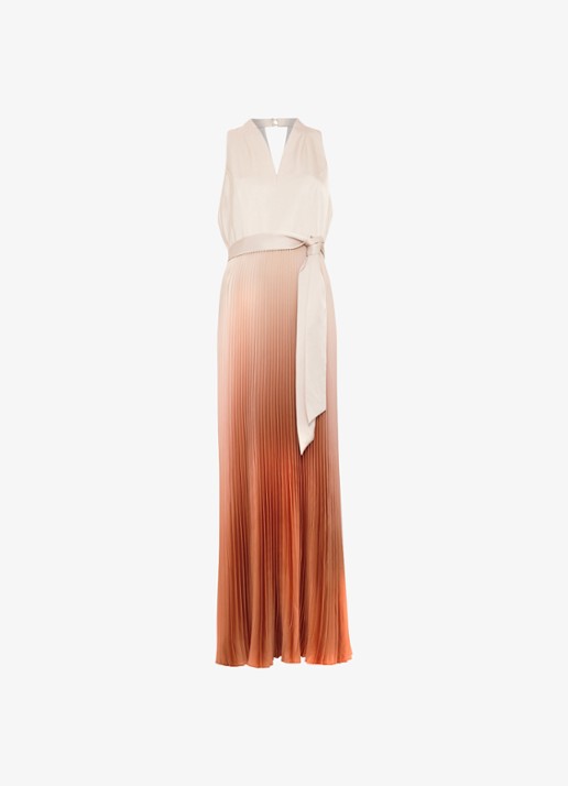 Phase Eight Sloane maxi jurk met plooien en strikceintuur - voorkant 2 orange