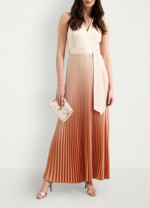 Phase Eight Sloane maxi jurk met plooien en strikceintuur - voorkant 3 orange