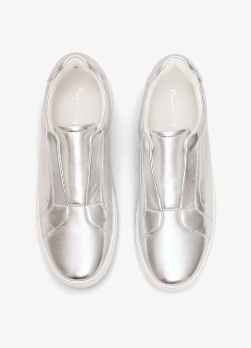 Phase Eight Sneaker van leer met metallic finish - voorkant 2 zilver