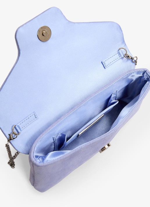 Phase Eight Sparkle clutch van geitensuède met afneembare schouderriem - achterkant lichtblauw