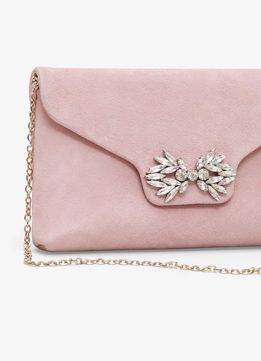 Phase Eight Sparkle clutch van suède met strass - detail 4 oudroze