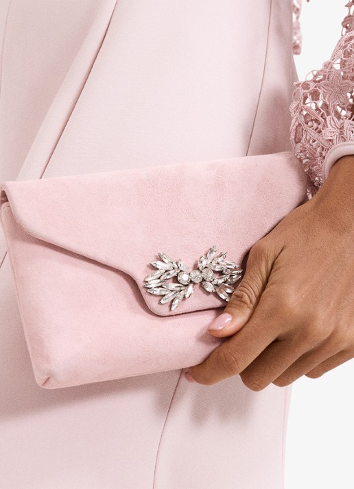 Phase Eight Sparkle clutch van suède met strass - detail 6 oudroze