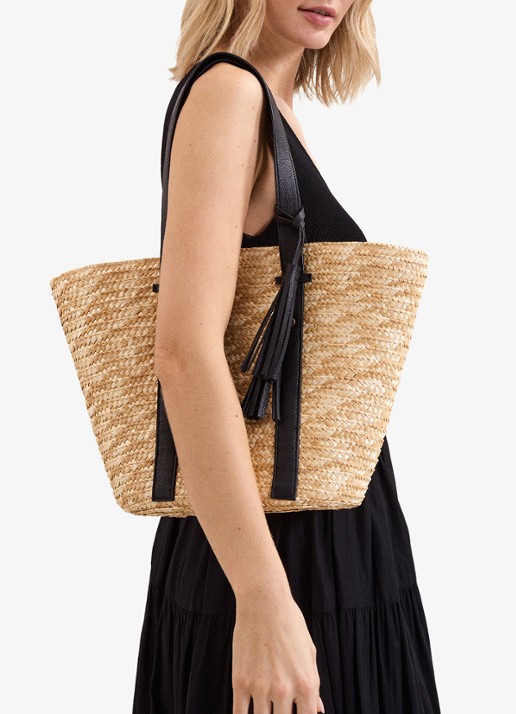 Phase Eight Straw strandtas met gevlochten detail - voorkant 2 beige