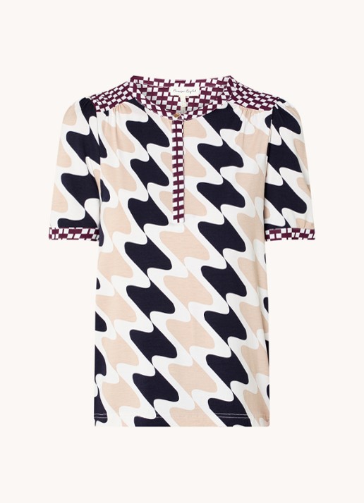 Phase Eight Suki top van jersey met print - voorkant 4 beige
