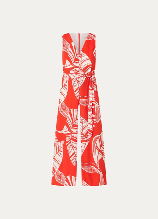 Phase Eight Suzie wide fit jumpsuit met bladprint en strikceintuur - voorkant 3 rood