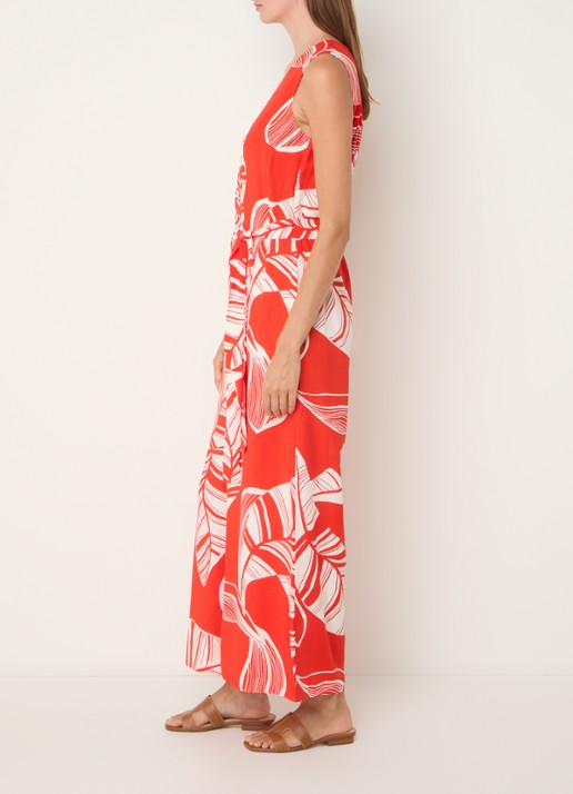 Phase Eight Suzie wide fit jumpsuit met bladprint en strikceintuur - voorkant 4 rood