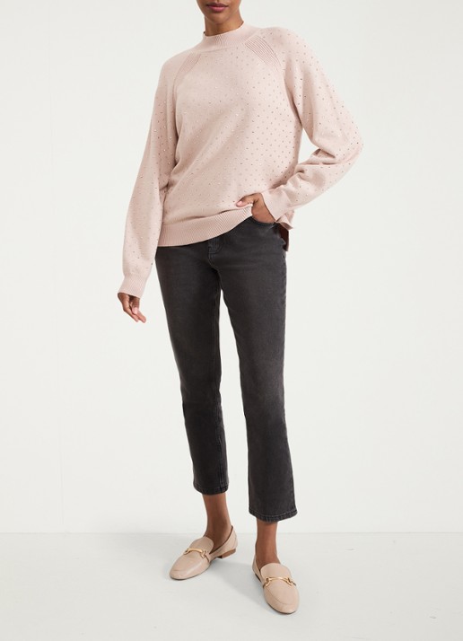 Phase Eight Tala fijngebreide trui met studs   - voorkant 8 roze