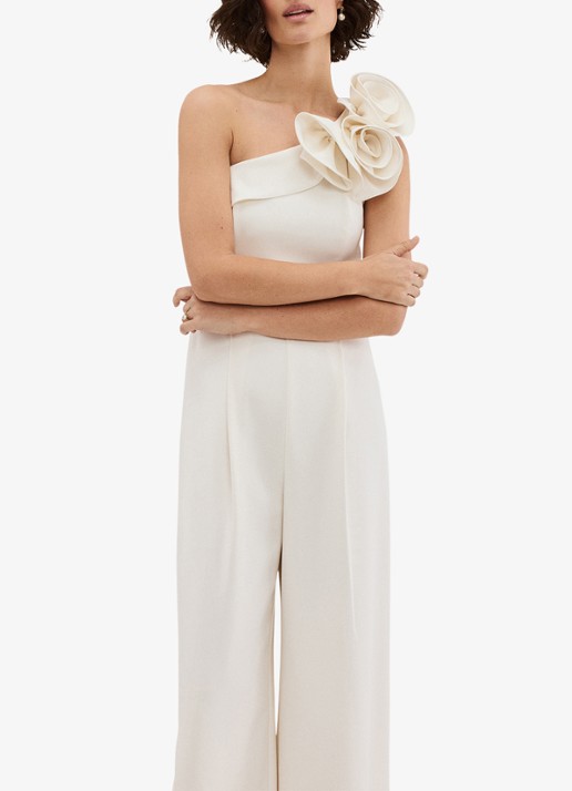 Phase Eight Tali wide fit one shoulder jumpsuit met persplooi - detail 2 creme