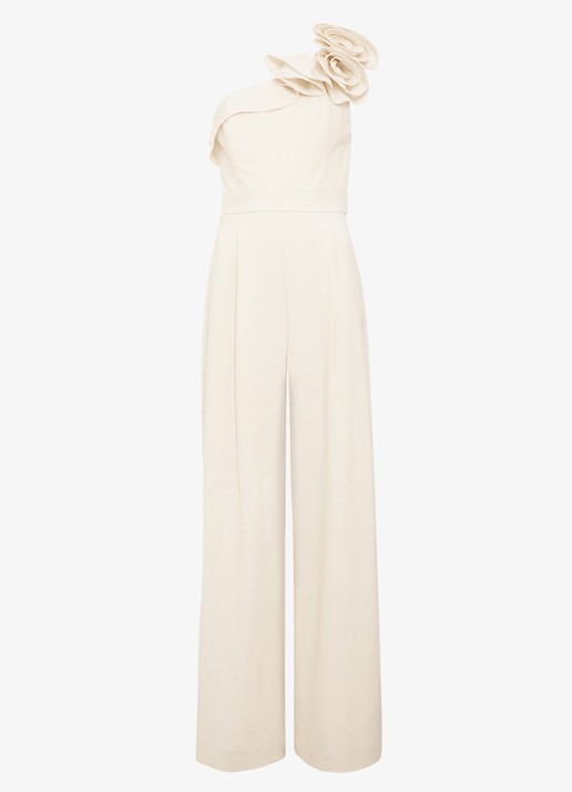 Phase Eight Tali wide fit one shoulder jumpsuit met persplooi - voorkant 7 creme