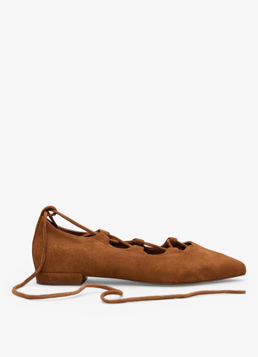 Phase Eight Tan Tie ballerina van geitenleer