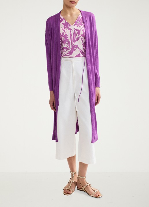 Phase Eight Tasha fijngebreid vest in linnenblend - voorkant 2 paars