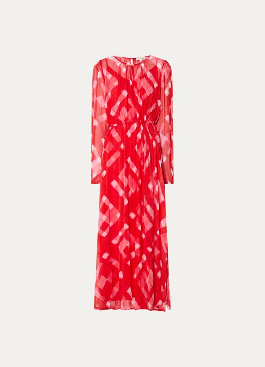 Phase Eight Tatianna semi-transparante maxi jurk met print en strikceintuur - voorkant rood