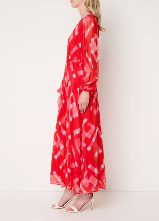 Phase Eight Tatianna semi-transparante maxi jurk met print en strikceintuur - voorkant 2 rood