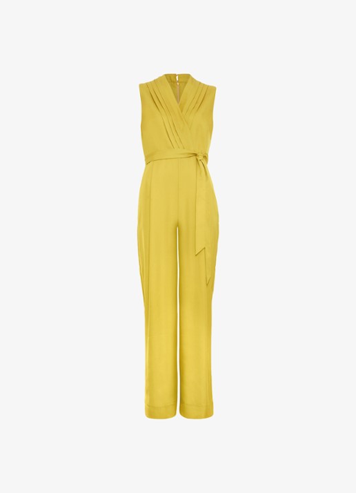 Phase Eight Taylor wide fit jumpsuit met strikceintuur - voorkant 6 geel