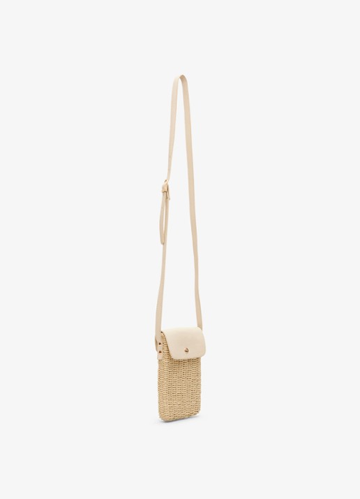 Phase Eight Telefoonhoesje van raffia met schouderriem - detail 4 khaki