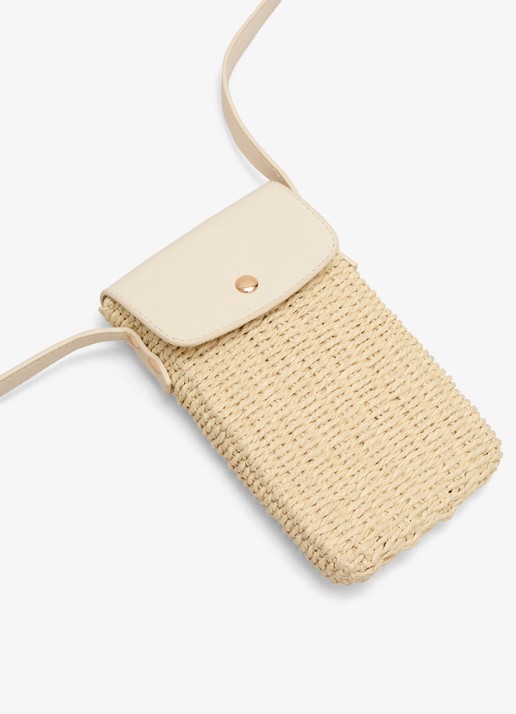 Phase Eight Telefoonhoesje van raffia met schouderriem - detail 5 khaki