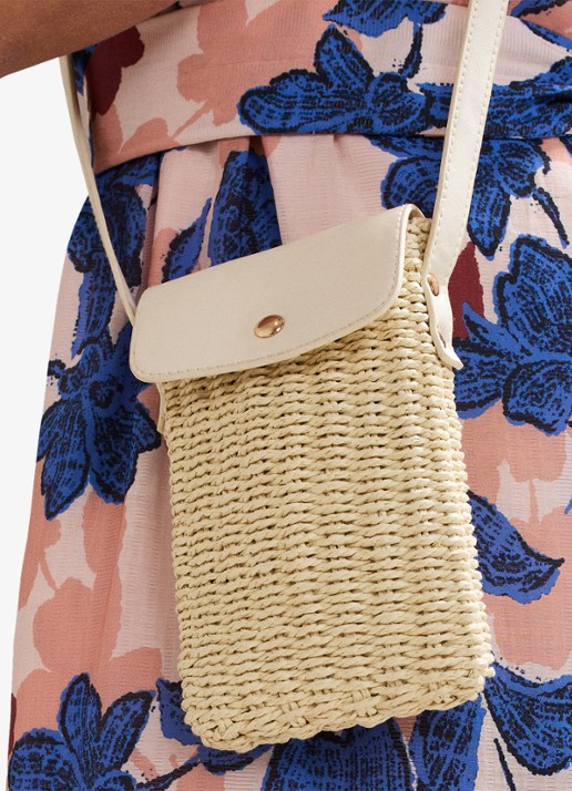 Phase Eight Telefoonhoesje van raffia met schouderriem - detail 7 khaki