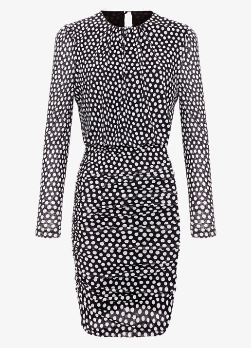 Phase Eight Teodroa mini jurk met stippenprint en ruches - voorkant 5 zwart