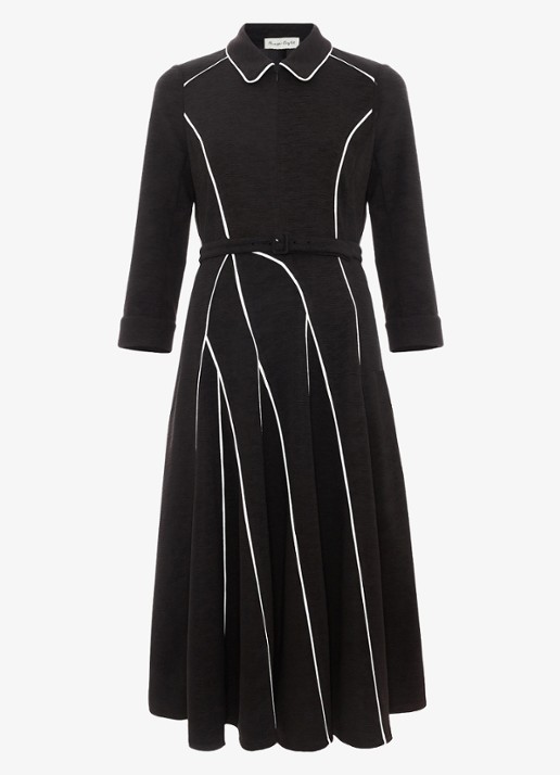 Phase Eight Tilly midi jurk met streep detail - voorkant zwart