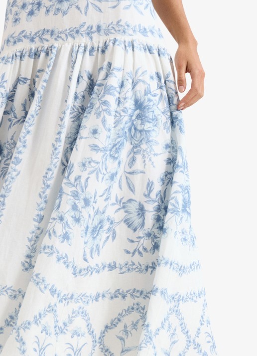 Phase Eight Torin midi jurk in linnenblend met bloemenprint - detail 6 blauw