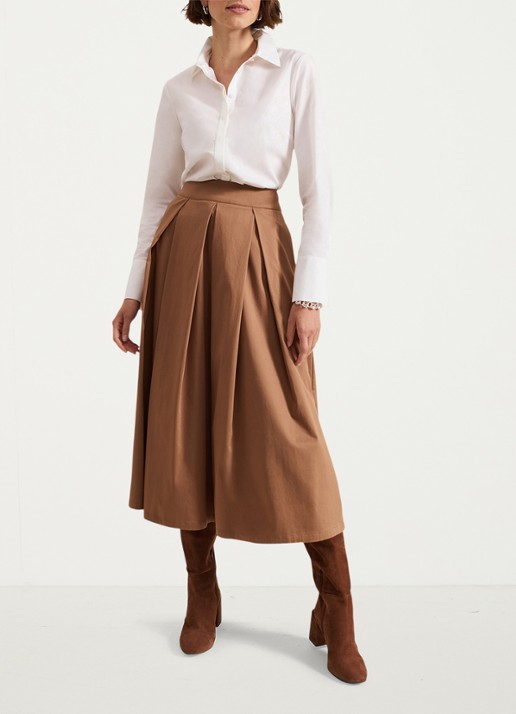 Phase Eight Trinity midi rok met plooien - voorkant 3 camel