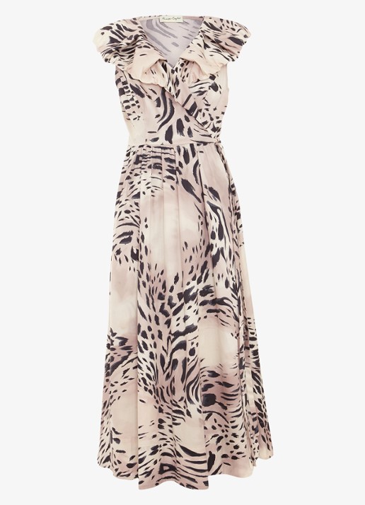 Phase Eight Trix mouwloze midi jurk met volant - voorkant 7 beige