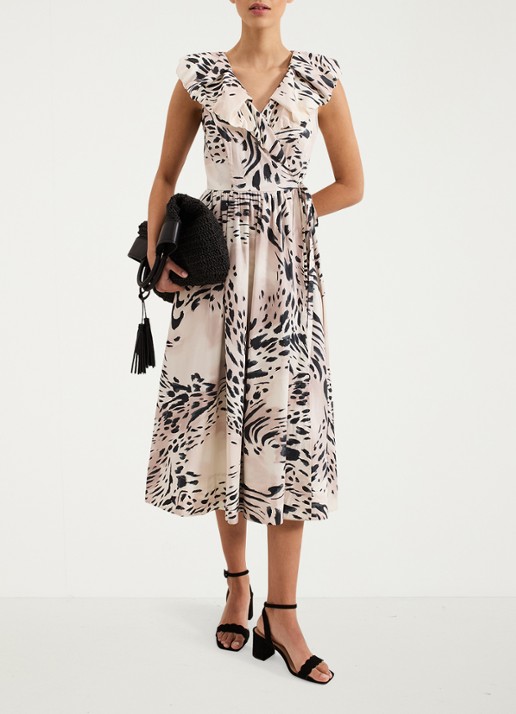 Phase Eight Trix mouwloze midi jurk met volant - voorkant 8 beige