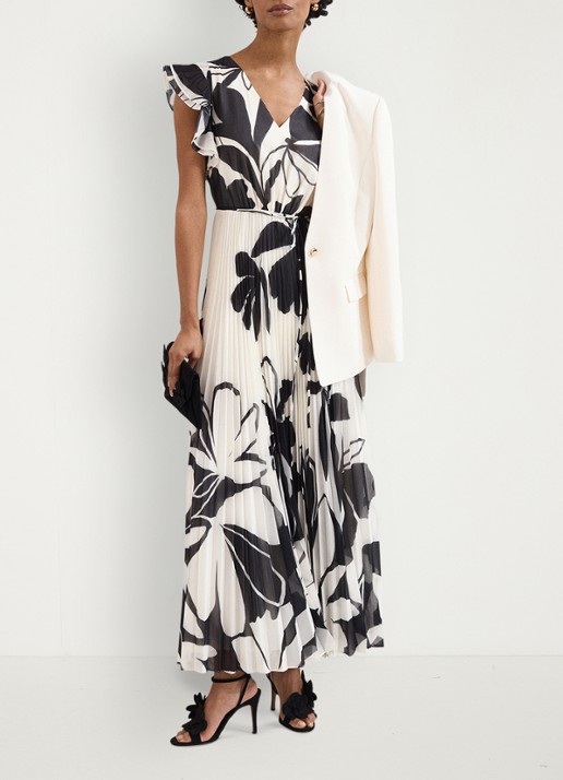 Phase Eight Uma maxi jurk met strikceintuur en print - voorkant 3 zwart