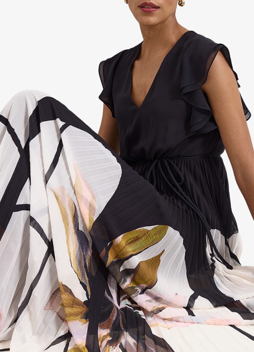 Phase Eight Uma maxi jurk met V-hals en plooien - detail 5 zwart