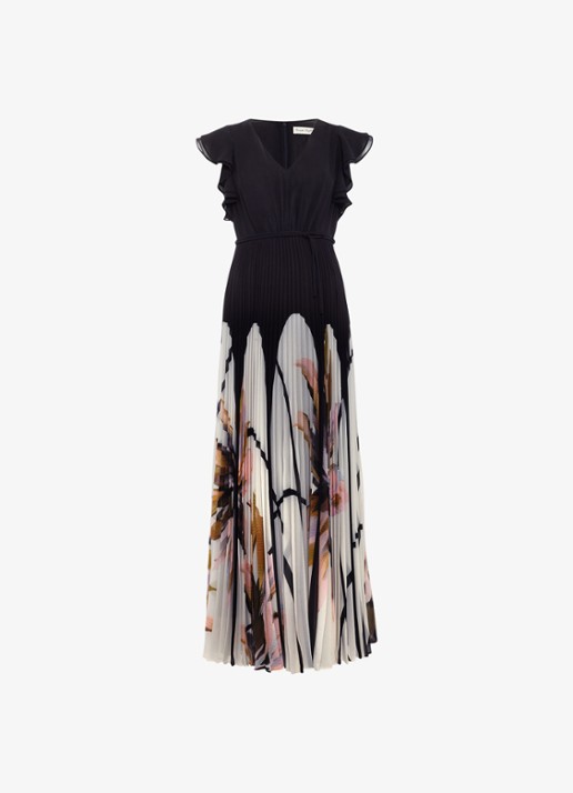 Phase Eight Uma maxi jurk met V-hals en plooien - voorkant 7 zwart