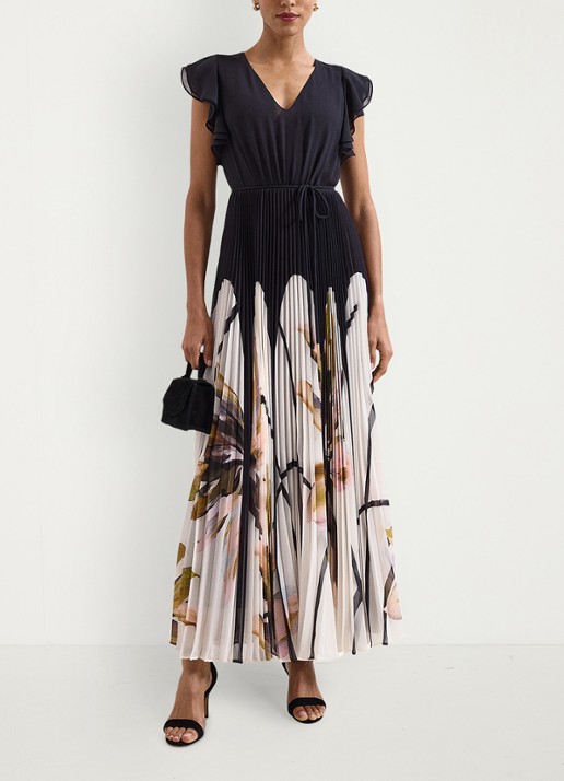 Phase Eight Uma maxi jurk met V-hals en plooien - voorkant 8 zwart