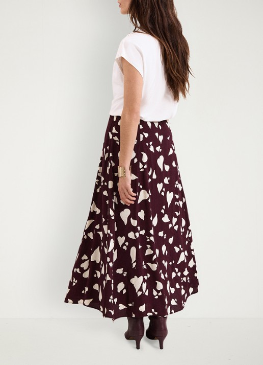 Phase Eight Valentina A-lijn maxi rok met grafische print - achterkant bordeauxrood