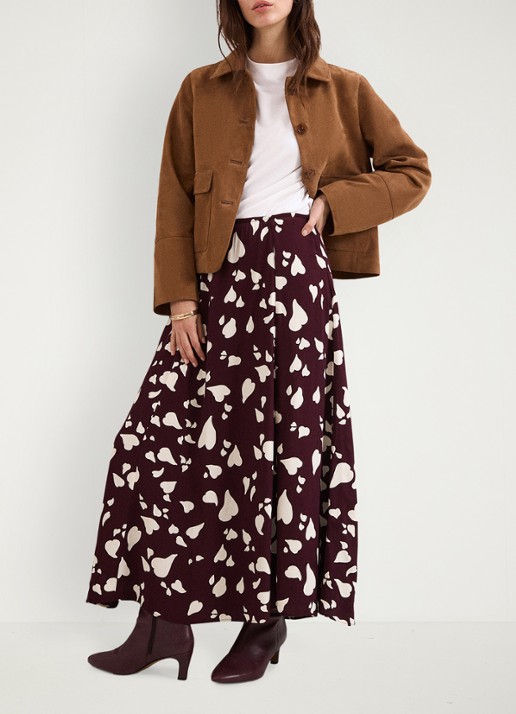 Phase Eight Valentina A-lijn maxi rok met grafische print - voorkant 7 bordeauxrood