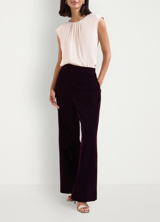 Phase Eight Valentina high waist loose fit pantalon van fluweel - voorkant 3 paars