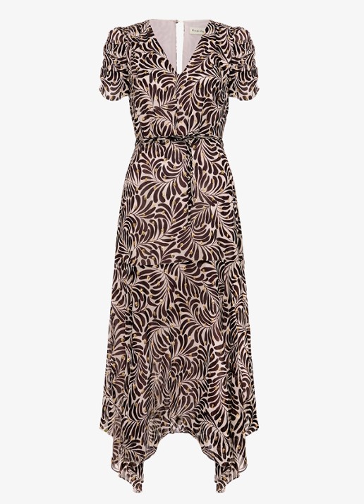 Phase Eight Verity midi jurk met pofmouwen - voorkant 7 bruin