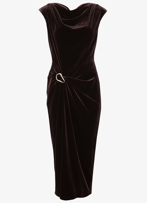 Phase Eight Verra midi jurk van fluweel - voorkant 2 bruin