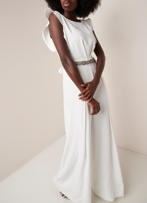 Phase Eight Victoriana bruids jumpsuit met strass-decoratie en strikceintuur - detail ivoor