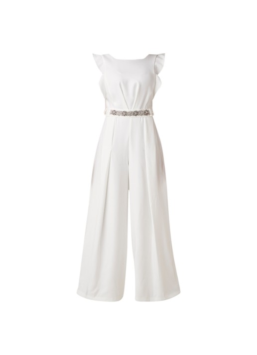 Phase Eight Victoriana bruids jumpsuit met strass-decoratie en strikceintuur - voorkant 3 ivoor