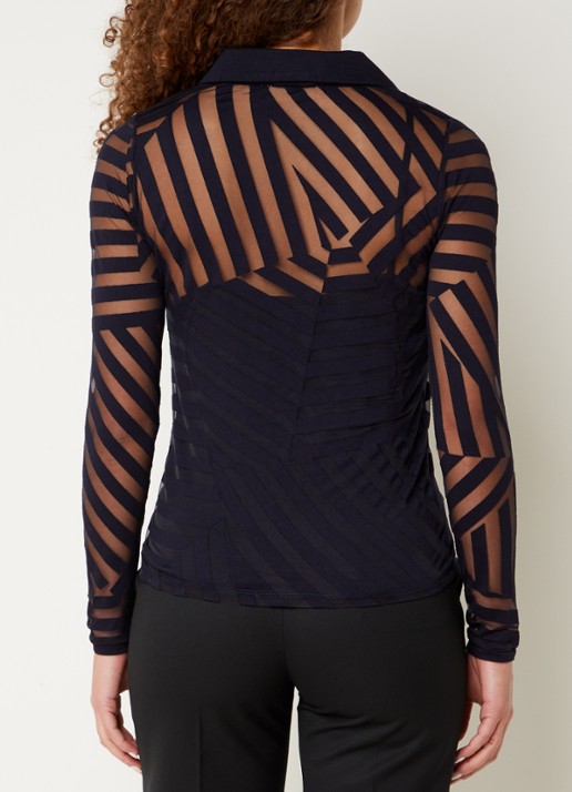 Phase Eight Vida Burnout semi-transparante top met knoopdetail en streepprint - achterkant donkerblauw