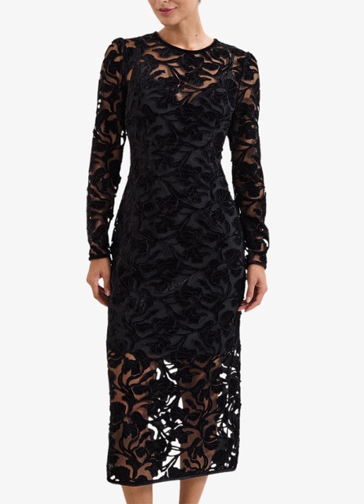 Phase Eight Viktoria semi-transparante midi jurk met flockprint
